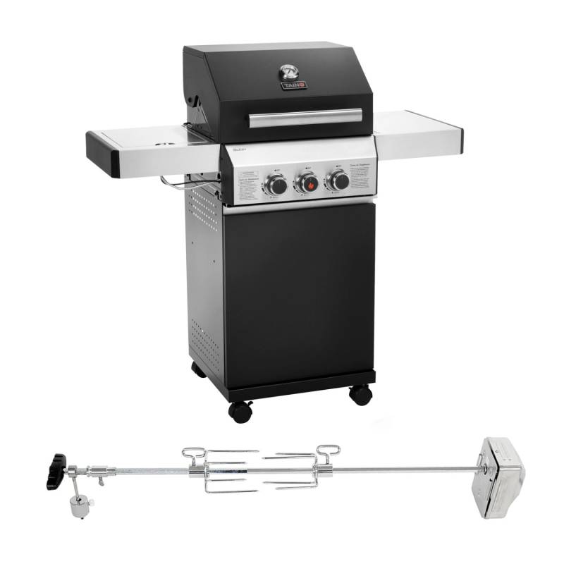 Taino Black 2+1 + Drehspieß-Set Gasgrill Mit Seitenbrenner Gasgrill 2 Brenner Matt Schwarz von TAINO