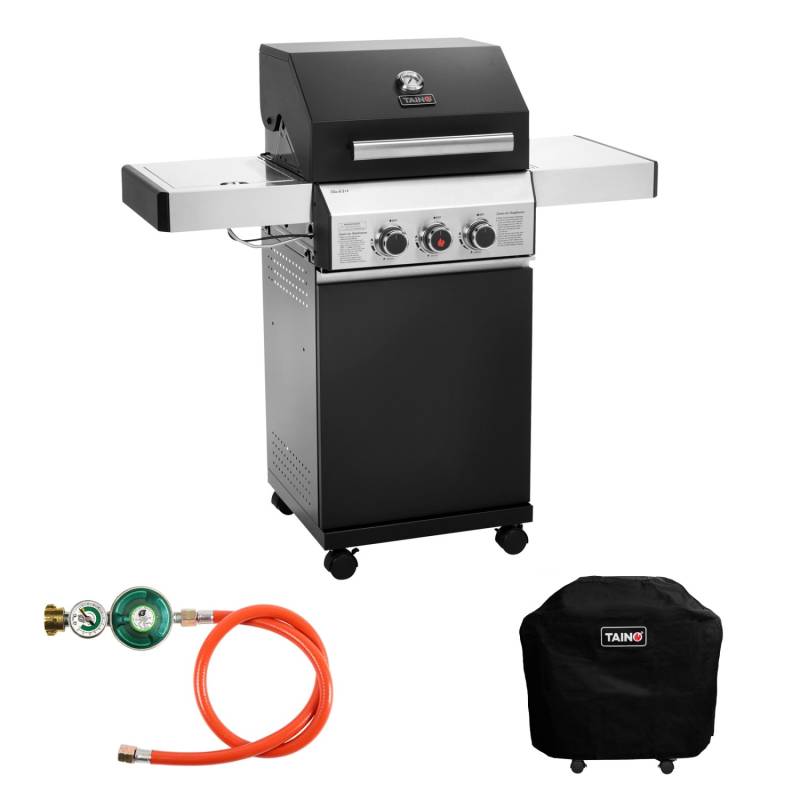 Taino Black 2+1 Gasgrill Im Praktischen Set Mit Abdeckhaube Und Gasdruckminderer von TAINO