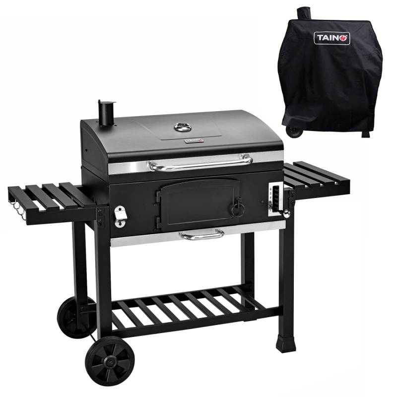 Taino Hero XXL Smoker Set Mit Haube BBQ Grillwagen Holzkohlegrill Grill Räucherofen Schwarz von TAINO