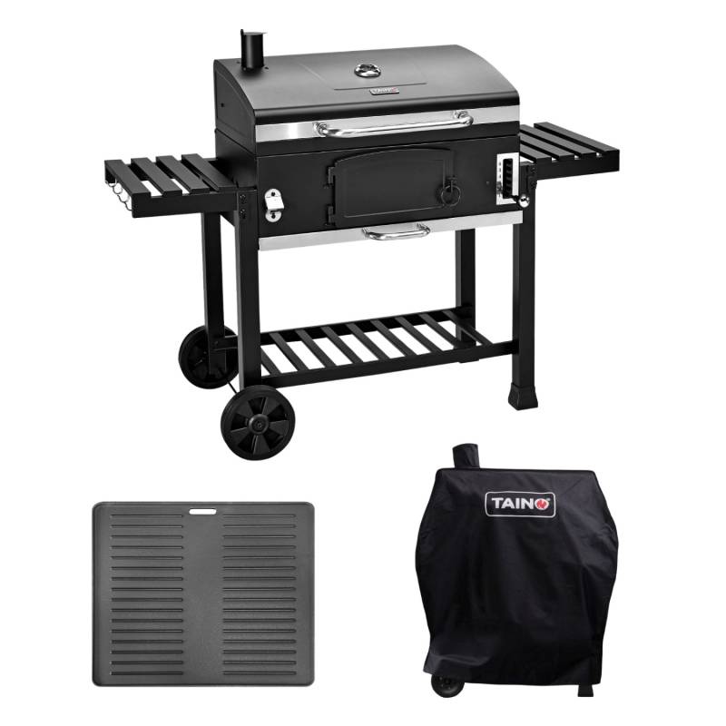 Taino Hero XXL Smoker Set Mit Haube Grillplatte BBQ Grillwagen Holzkohlegrill Grill Räucherofen von TAINO