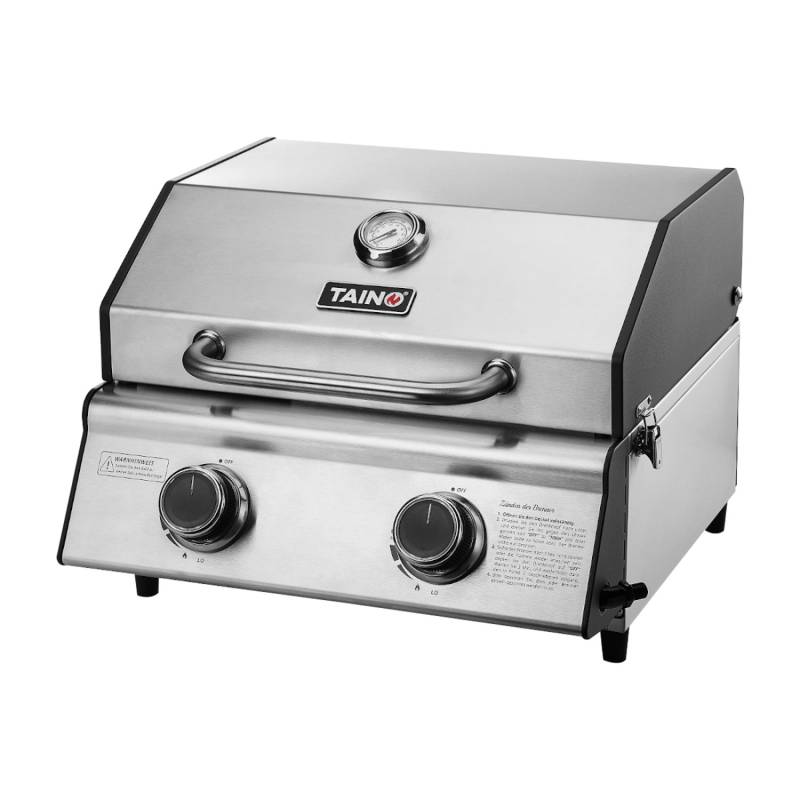 Taino Platinum Compact Tischgrill 2 Brenner Gasgrill Edelstahl Kompakt Camping BBQ von TAINO