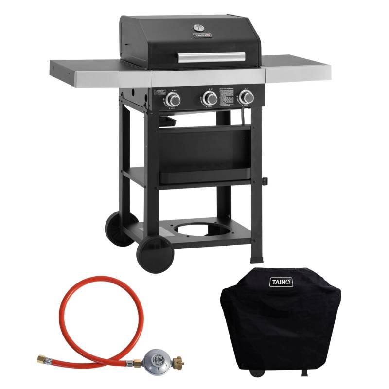 Taino Wabaya 3+0 Gasgrill Grillwagen 3 Brenner Sear-Burner Schwarz Matt Mit Abdeckhaube von TAINO