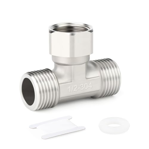 TAISHER 1 Stück 304 Edelstahl 3 Way Top Flexible Movable Tee Connector, 1"MBSP x 1"FBSP x 1"MBSP für Sprayer, Winkelventil, Duscharm von TAISHER