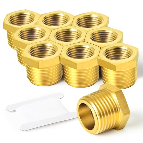 TAISHER 10 Stück Messing Reduzierstück Sechskantbuchse Gewinderohrverschraubung 1/2" BSP Außengewinde x 1/4" BSP Innengewinde Adapter, für Wasser, Öl, Luft, Gas von TAISHER