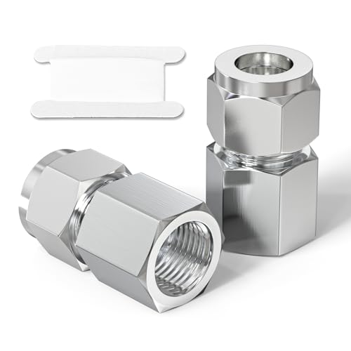 TAISHER 2 Stück 304 Edelstahl-Kompressionsrohrverschraubung, 3/8 Zoll Rohr OD x 1/4 Zoll NPT-Innengewinde, gerader Adapter von TAISHER