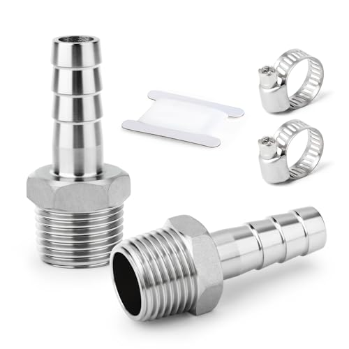 TAISHER 2 Stück Schmieden von 304 Edelstahl von Luft-Schlauch-Armaturen, Schlauch Barb Fittings 25MM Barb x 1-1/2"MBSP Pipe Adapter mit 2 Stück Schlauchschelle von TAISHER