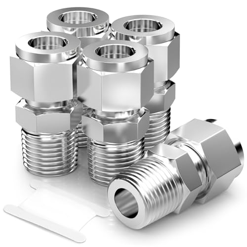 TAISHER 5 Stück 304 Edelstahl-Kompressionsrohr-Rohrverschraubung, 8mm Rohr-AD x 1/4"BSP-Außengewinde, gerader Adapter von TAISHER