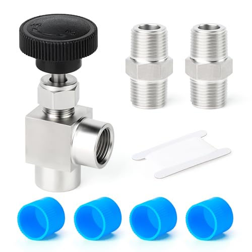 TAISHER 1 Stück 304 Edelstahl 90 Grad Nadelventil 3/8"Innengewinde BSP für Durchflusskontrolle Wasser Gas Öl mit Nippel von TAISHER