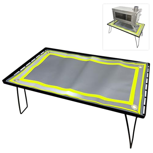 Holzofen-Tisch für Camping, Zelt, Herd, Tisch, klappbarer Herdfuß mit Matte, tragbarer Edelstahl (60 x 34 cm) von TAISOCA