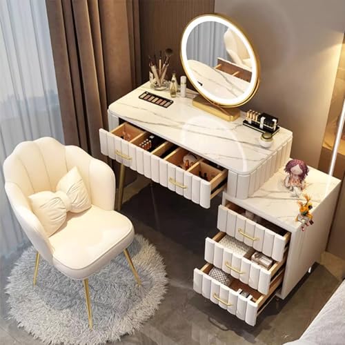 TAITUTE Schminktisch-Set mit Stuhl Frisiertisch mit 3 LED Spiegel,Schminktisch mit Ablagefächern,5 Schubladen und Hocker,Schlafzimmer Kosmetiktisch für Mädchen,Weiß TAITUTE Schminktisch-Set mit Stuhl Frisiertisch mit 3 LED Spiegel,Schminktisch mit Ablagefächern,5 Schubladen und Hocker,Schlafzimmer Kosmetiktisch für Mädchen,Weiß von TAITUTE