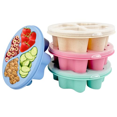 TAIXING 4 Stück Snackbox mit Fächern, Wiederverwendbare Snackbox Kinder Herzform Snack-Behälter, 4 Fächer Brotdose mit Fächern Snack Box für Schule, Arbeit, Picknick, Reisen(Grün/Blau/Rosa/Beige) von TAIXING