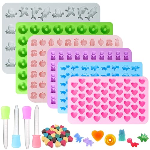 TAIXING 6 Stück Gummibärchen Form Silikonform Gummibärchen Selber Machen Set mit 4 Dropper, Mini Gummibärchen Formen Antihaft Schokoladenform für Süßigkeiten Gelee Schokolade Eiswürfel von TAIXING