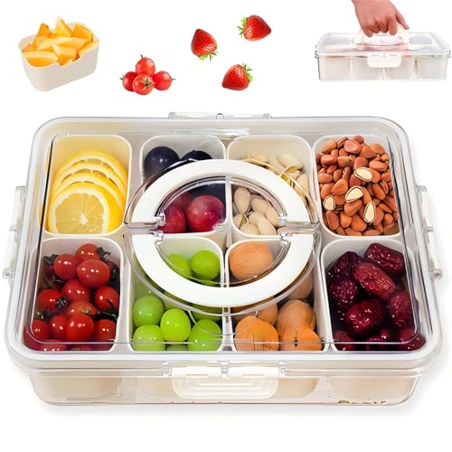TAIXING Snackbox mit Fächern, Abnehmbare Snackschale mit Deckel mit 8 Fächern, Rectangle Snack Aufbewahrungsbox Snackteller mit Griff für Gewürze Snacks Süßigkeiten Früchte Veggie Nüsse Desserts von TAIXING