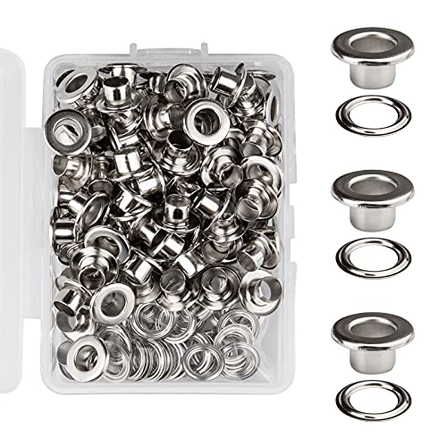 KIMI-HOSI 100 Set 5mm Ösen Kupfer Ösen in Stoffe mit Unterlegscheiben Super Leichte Ösen Grommet Kit Silber mit Kunststoffbox Silber-Ösen Set für Leder Stoff Schuhe Kleidung Hüte Handtaschen von TAIYOU