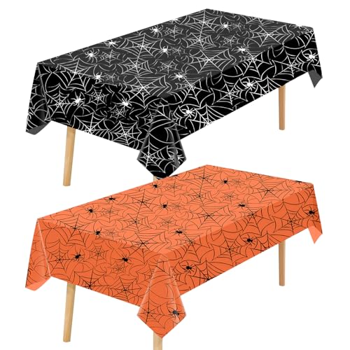 TAIYOU 2 Stück Halloween Tischdecke Halloween Tischdeko Deko Kunststoff Spinnennetz Rechteckige Kamin Tischdecke Halloween Deko für Wohnzimmer Esszimmer Kamin Party Dekoration Schwarz Orange von TAIYOU