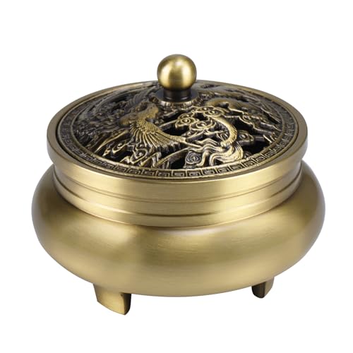 TAIYOU Retro Messing Räuchergefäß mit 3 Füßchen Räucherschälchen Incense Burner Kit Räucherstäbchenhalter Metall Räucherschale Vintage Weihrauchbehälter für Hause Büro Yoga Dekoration Drache Phönix von TAIYOU