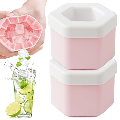 EiswüRfelform Silikon,Eiswürfelformen TAIZER 2PCS EiswüRfelbehäLter Silikon Eiswürfelformen Silikon Eiswürfelform Ice Cube Mold Eiswürfelform mit Deckel Eiswürfelbehälter mit Deckel (Rosa) von TAIZER