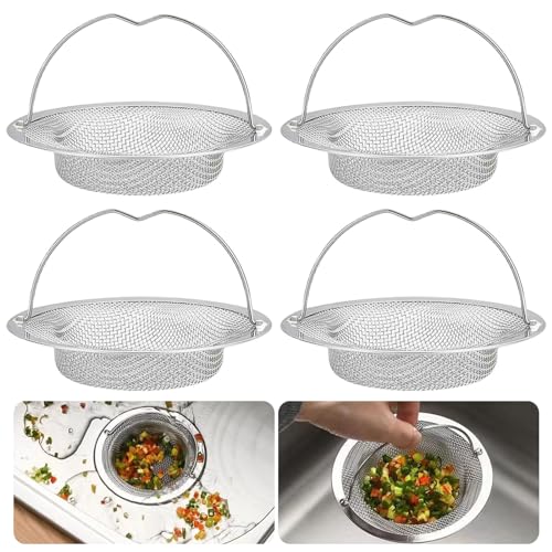 TAIZER Abflussrohr Filter aus Edelstahl 4 Stücks Sink Strainer Sewage Filter Drain Sink with Handle Stainless Steel Sink Strainer Clogging Protection Drain Filters Kitchen Drain Filter von TAIZER