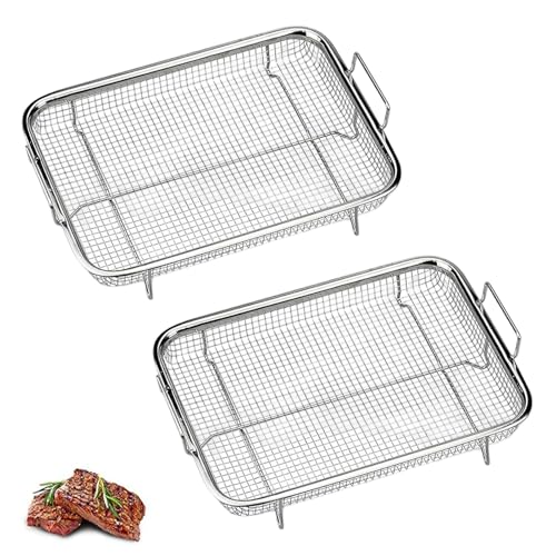 TAIZER Edelstahl Grillkorb Grillgitter Backkorb Grillkorb Mesh Grillkorb Backofen Barbecue Mesh Multifunktion Grillgitter BBQ für Backen von Pommes Frites Keksen Kuchen (silbrig, 2pcs) von TAIZER