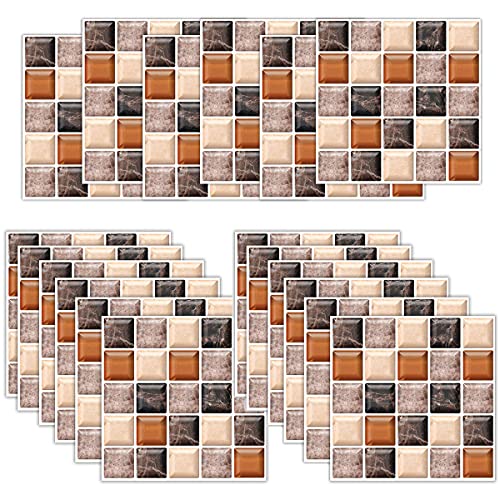 TAIZER Fliesenaufkleber Mosaik Bad Fliesenfolie Küche Selbstklebende Mosaik Fliesen Sticker Fliesendekor Aufkleber Wasserdicht Fliesensticker Aufkleber Fliesen Folie für Badezimmer Wohnzimmer 18PCS von TAIZER