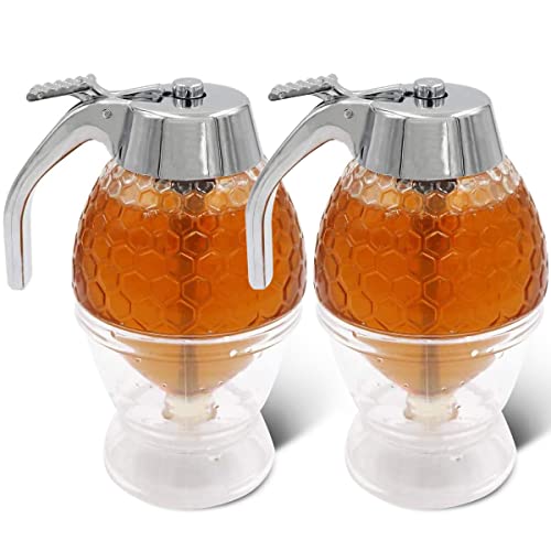 TAIZER Honig Spender 2 Stücke Acryl Honig Sirup Spender Honigspender mit Ständer 200ml Tragbar Honig Jar Container Honigglas Honigspender für Sirup Saft Honigtopf Quetschflasche von TAIZER
