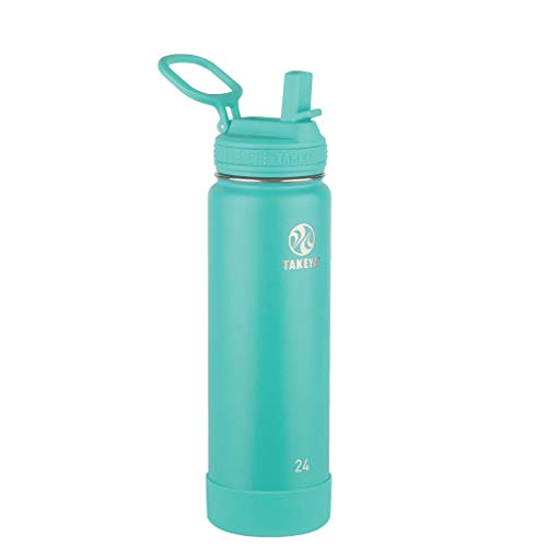 Takeya Actives Isolierte Edelstahl-Wasserflasche mit Strohhalm-Deckel, 680 ml, Blaugrün von Takeya