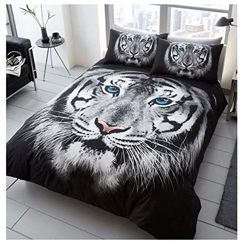 Bettwäsche 135 x 200 Tiger, Weiche Microfaser 3D wildtiere Bettwäsche Set 2 teilig - Schwarz weiß Bettbezug & 1 Kissenbezüg 80x80, mit Reißverschluss von TAKOLI