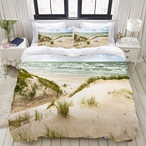 TAKOLI Bettwäsche 135 x 200 3D Druck Strand, Weiche Microfaser Ozean Strand Motiv Bettwäsche Set 2 teilig - Natürliche Landschaft Bettbezug & 1 Kissenbezüg 80x80, mit Reißverschluss von TAKOLI