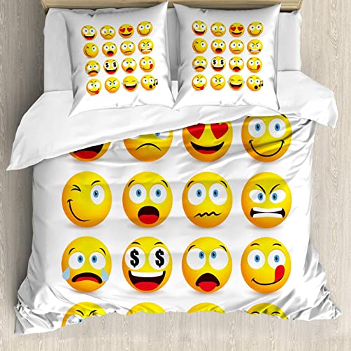 TAKOLI Bettwäsche 135 x 200 3D Emoji Symbole Drucken, Weiche Microfaser Smiley Gesicht Bettwäsche Set 2 teilig - lustige Ausdrücke Bettbezug & 1 Kissenbezüg 80x80, mit Reißverschluss von TAKOLI