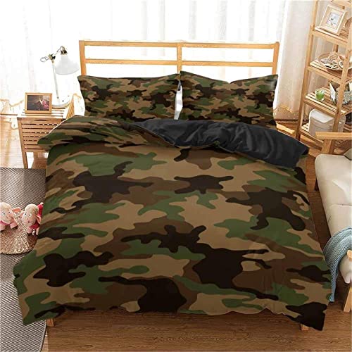 TAKOLI Bettwäsche 135 x 200 Camouflage Druck, Weiche Microfaser Armee Stil Bettwäsche Set 2 teilig - Grün Für Jungen Kinder Bettbezug & 1 Kissenbezüg 80x80, mit Reißverschluss von TAKOLI