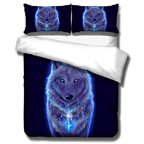 TAKOLI Bettwäsche 135 x 200 Wolf Motiv, Weiche Microfaser 3D Wolf Mit Tiermotiv Bettwäsche Set 2 teilig - Wasser Feuerwolf Bettbezug & 1 Kissenbezüg 80x80, mit Reißverschluss von TAKOLI