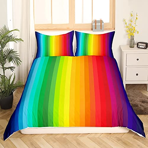 TAKOLI Bettwäsche 200 x 200 Regenbogen, Weiche Microfaser Farbige Streifen Bettwäsche Set 3 teilig - Für Mädchen Im Jugendliche Teensalter Bettbezug & 2 Kissenbezüge 80x80, mit Reißverschluss von TAKOLI