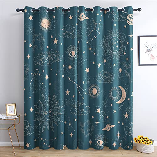 TAKUAN Asthetisch Vorhänge Sonne und Mond Muster Verdunklungsvorhänge, Vorhang Blickdicht mit Ösen Gardinen Wohnzimmer Schlafzimmer Kinderzimmer Dekoration 2er Set-175 x 140 cm (H X B) von TAKUAN