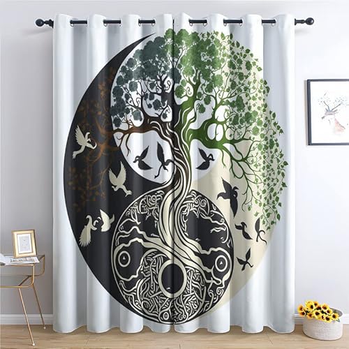 TAKUAN Baum des Lebens Vorhänge Verdunklung svorhänge mit Muster Yinyang, Vorhang Blickdicht mit Ösen Gardinen Wohnzimmer Schlafzimmer Kinderzimmer Dekoration 2er Set-245 x 140 (H X B) von TAKUAN