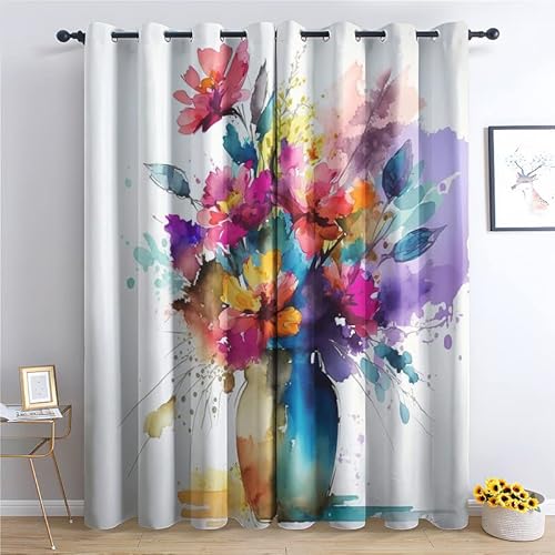 TAKUAN Blume Vorhänge Verdunklung svorhänge mit Muster Moderne Kunst, Vorhang Blickdicht mit Ösen Gardinen Wohnzimmer Schlafzimmer Kinderzimmer Dekoration 2er Set-245 x 140 (H X B) von TAKUAN
