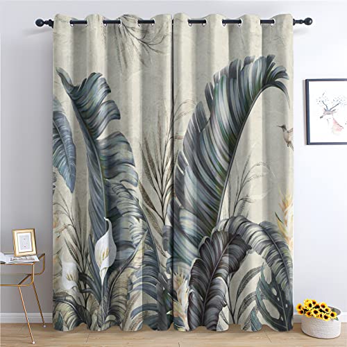TAKUAN Botanisch Vorhänge Tropisches Blatt Verdunklungsvorhänge mit Muster, Vorhang Blickdicht mit Ösen Gardinen Wohnzimmer Schlafzimmer Kinderzimmer Dekoration 2er Set-245 x 140 (H X B) von TAKUAN