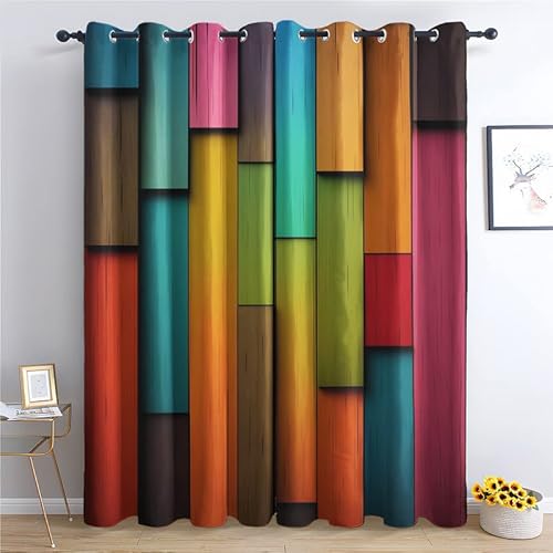 TAKUAN Bunt Vorhänge Verdunklung svorhänge mit Muster Geometrisch, Vorhang Blickdicht mit Ösen Gardinen Wohnzimmer Schlafzimmer Kinderzimmer Dekoration 2er Set-220 x 140 (H X B) von TAKUAN
