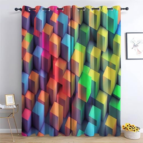 TAKUAN Geometrisch Vorhänge Verdunklung svorhänge mit Muster Buntes, Vorhang Blickdicht mit Ösen Gardinen Wohnzimmer Schlafzimmer Kinderzimmer Dekoration 2er Set-245 x 140 (H X B) von TAKUAN