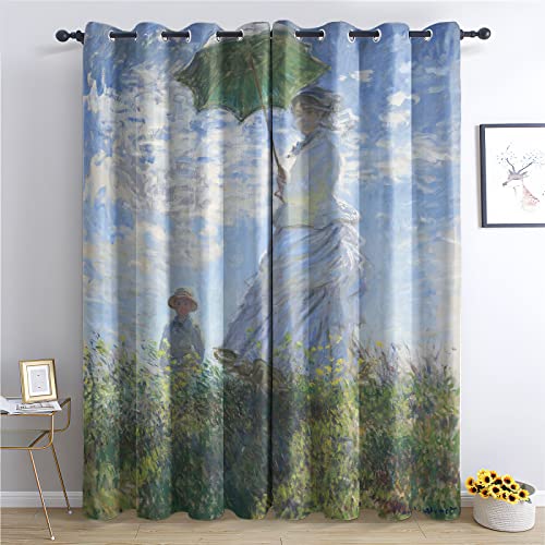 TAKUAN Ölgemälde Vorhänge Monet Der Große Lichtjäger Muster Verdunklungsvorhänge, Vorhang Blickdicht mit Ösen Gardinen Wohnzimmer Schlafzimmer Kinderzimmer Dekoration 2er Set-220 x 140 cm (H X B) von TAKUAN