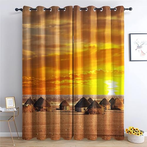 TAKUAN Sonnenuntergang Vorhänge Verdunklung svorhänge mit Muster Natur, Vorhang Blickdicht mit Ösen Gardinen Wohnzimmer Schlafzimmer Kinderzimmer Dekoration 2er Set-175 x 140 (H X B) von TAKUAN