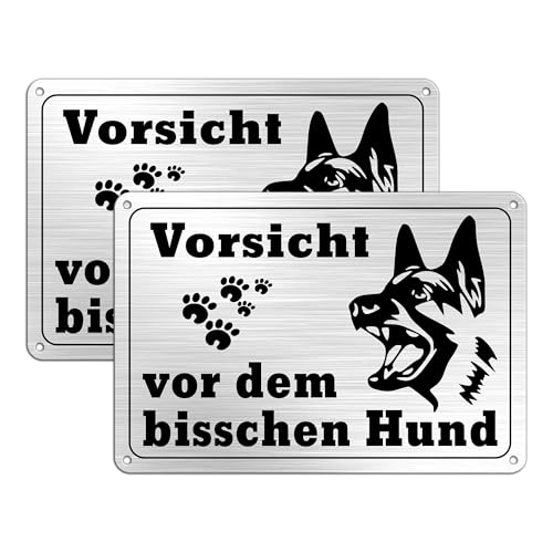 TAKULA 22 * 15CM Warnschilder-Vorsicht Bissiger Hund Schild,Metallschild mit Selbstklebenden und Vorgebohrten Löchern,2er-Pack Warnung vor dem Hunde Schilder von TAKULA