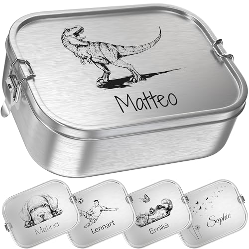 TAKWAY Personalisierte Edelstahl Brotdose mit Namen & Motiv 800ml | Auslaufsicher | Bento Box mit Unterteilung variabel | Jausenbox Brotbox Kindergarten Kita Schule (Personalisiert, 3-Fächer) von TAKWAY