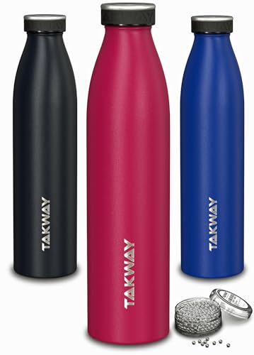 TAKWAY Edelstahl Trinkflasche isoliert mit Reinigungsperlen - 750ml 1L - Auslaufsichere Thermosflasche Wasserflasche Isolierflasche - Kohlensäure geeignet (Berry, 750ml) von TAKWAY