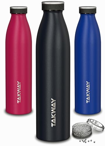 TAKWAY Edelstahl Trinkflasche isoliert mit Reinigungsperlen - 750ml 1L - Auslaufsichere Thermosflasche Wasserflasche Isolierflasche - Kohlensäure geeignet (Schwarz, 750ml) von TAKWAY