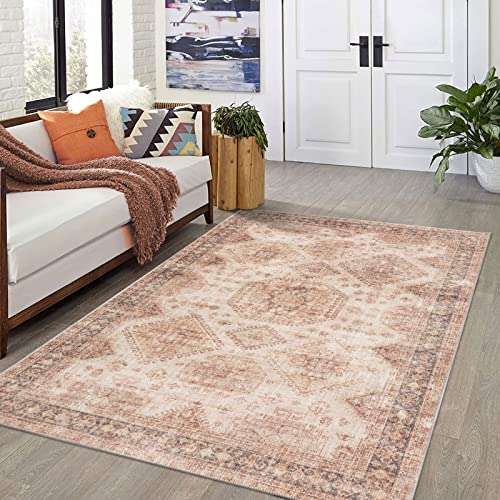 TALETA Wohnzimmer Teppich waschbar in Waschmaschine,Vintage Orientteppich, Carpet for Living Room, Kurzflor Teppich für Schalfzimmer, Esstisch, Küche, 160 x 230 cm von TALETA