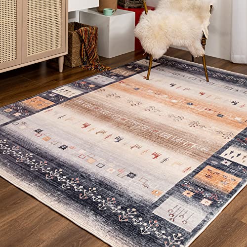 TALETA Vintage Teppich grau, bunt Orientteppich für Wohnzimmer,Geometrisch Gabbeh Stil Carpet für Schalfzimmer, Esstisch, Küche, 160 x 230 cm von TALETA