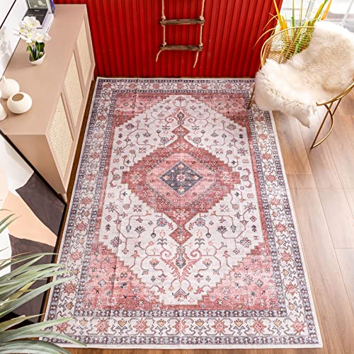 TALETA RINA Teppich Wohnzimmer, Vintage Küchenläufer Faltbar,Waschbarer Orientteppich für Esszimmer, Schlafzimmer, Arbeitszimmer, Büro, Outdoor Picknick, Rot 80x150cm von TALETA