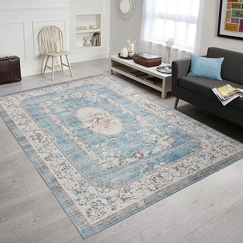 Taleta Teppich Wohnzimmer, Orientteppich Vintage, Blumenteppich, Teppich für Schlafzimmer, Büro, Esszimmer, Küchen, blau 160 x 230 cm Taleta Teppich Wohnzimmer, Orientteppich Vintage, Blumenteppich, Teppich für Schlafzimmer, Büro, Esszimmer, Küchen, blau 160 x 230 cm von TALETA