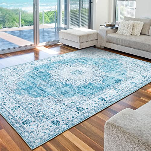 TALETA Teppich Wohnzimmer, Teppich waschbar rutschfest, Bunte Teppiche mit Blumenmuster für Wohnzimmer, Schlafzimmer, Vintage orientalischer Teppich Groß: 240 x 340 cm, hellblau von TALETA