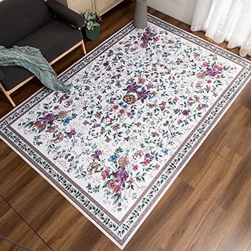 TALETA Teppich Wohnzimmer, waschbarer Teppich Vintage, Blumen Muster Orientteppich für Schlafzimmer, Küche, Esszimmer, Groß: 190x280cm von TALETA